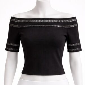 Jonathan Simkhai Black Off the Shoulder Top with intricate detailing - Size XS
